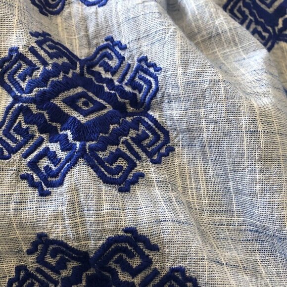 Christophe Sauvat Bolshoi Top Sz S Blue Chambray Embroidered Off Shoulder - Picture 6 of 7